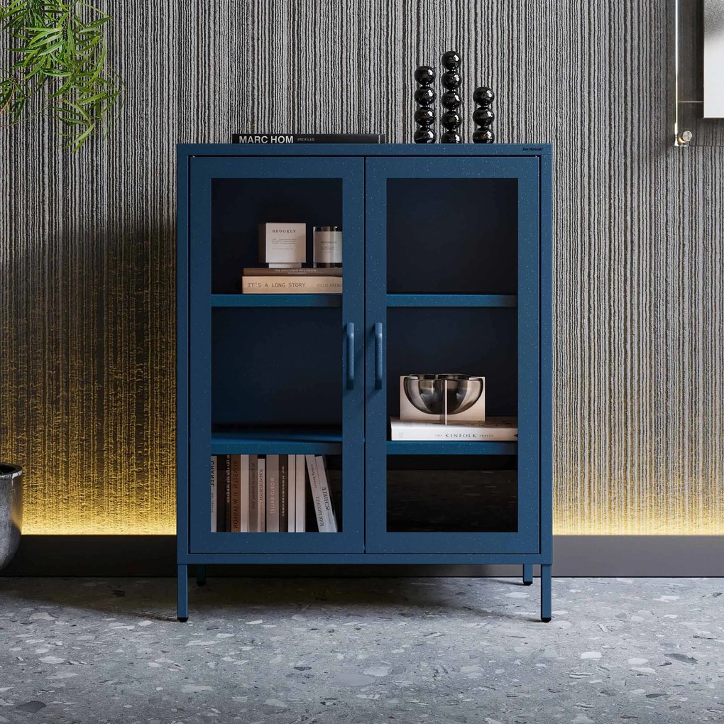 Witryna przeszklona niska granatowa: Modern GINA, 800 x 1015 x 400 mm