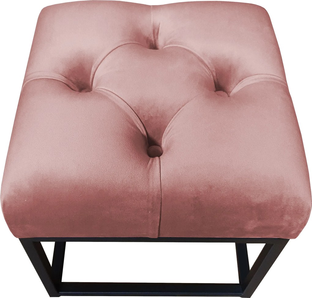 Pufa CHESTERFIELD tkanina Welur loft ławka podnóżek metal : Kolor Stelaża - Czarny , Kolor tkaniny - VELVET - MG58, Typ tkaniny - Velvet