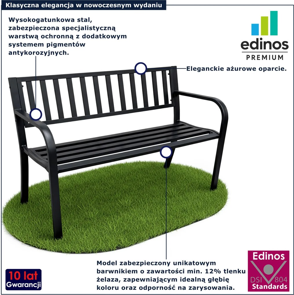 Czarna ławka do ogrodu z metalu B6-D36