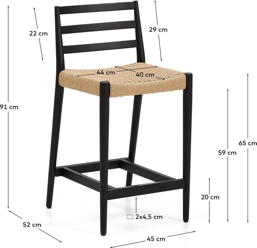 Czarny/w naturalnym kolorze hoker z litego drewna dębowego (wysokość siedziska 65 cm) Analy – Kave Home