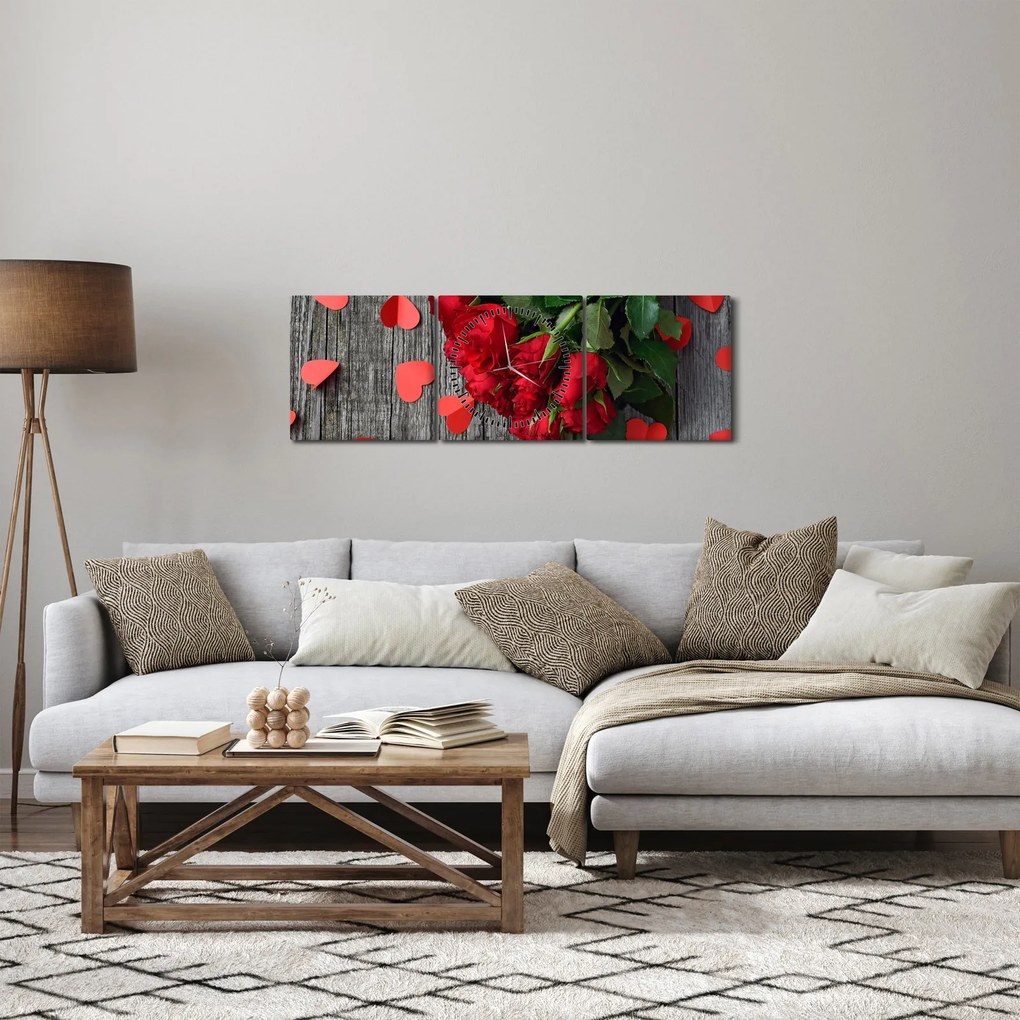 Obraz - bukiet róż (z zegarem) (90x30 cm)