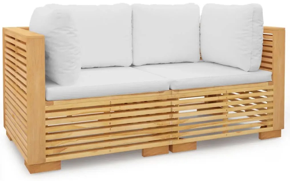 Drewniana modułowa sofa ogrodowa z kremowymi poduszkami - Elosi