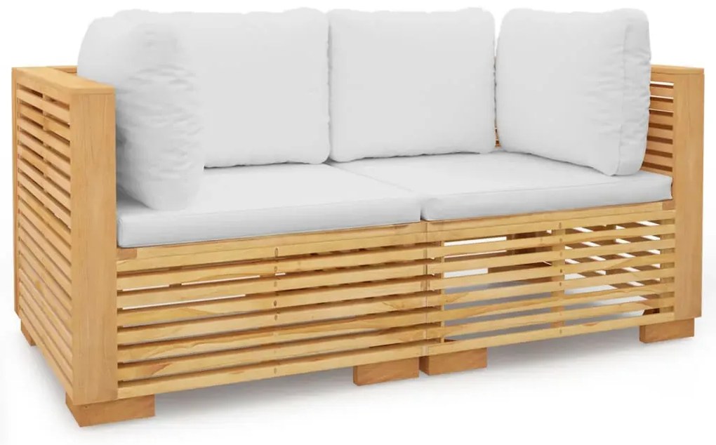 Drewniana modułowa sofa ogrodowa z kremowymi poduszkami K4-E20