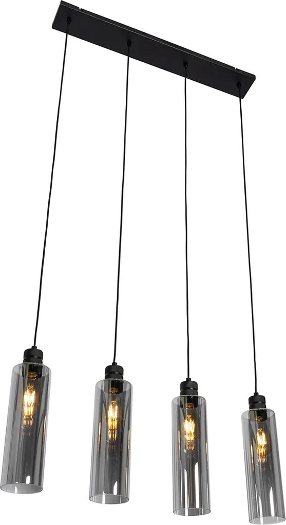 Nowoczesna lampa wisząca czarna z przydymionym szkłem 4-punktowa - Stavelot
