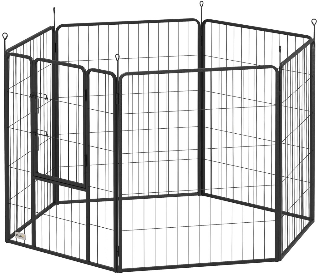 Kojec dla Psów PawHut, Gehege dla Zwierząt Domowych, 6 Paneli, Stal, Składany, Czarny
