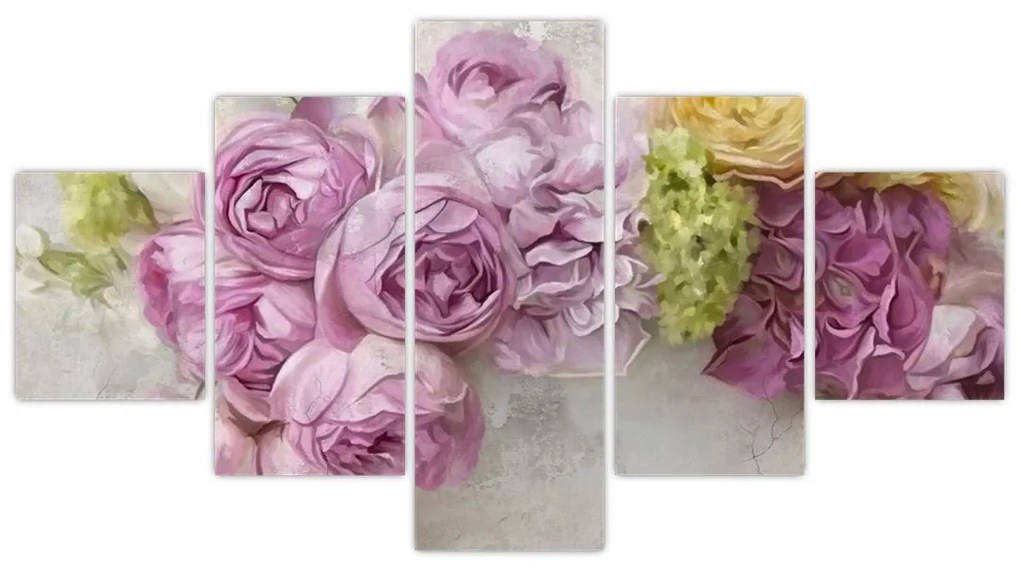 Obraz - Kwiaty na ścianie w pastelowych kolorach (125x70 cm)