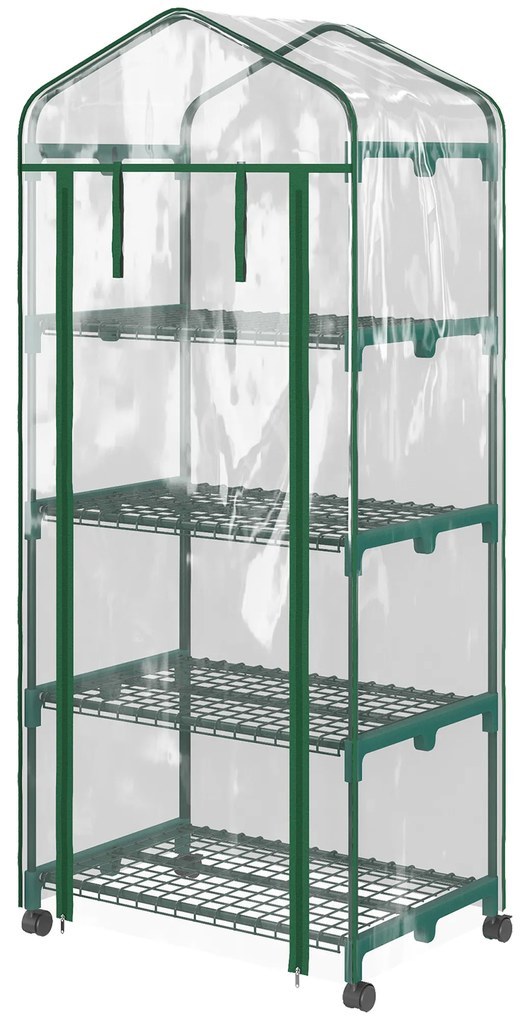 Outsunny Szklarnia Foliowa, Mini-szklarnia, Szklarnia do Roślin, Grządka, 4 Półki, 69 x 50 x 165 cm, Przezroczysta