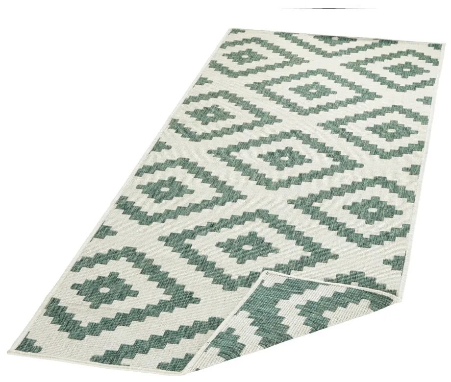 Zielono-kremowy chodnik dwustronny odpowiedni na zewnątrz NORTHRUGS Malta, 80x345 cm