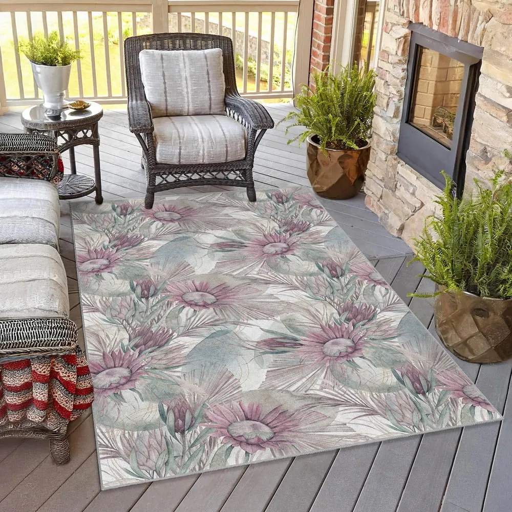 Fioletowo-szary dywan odpowiedni do prania 80x150 cm Dusty Flowers – Mila Home