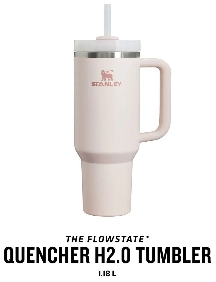 Jasnoróżowy termos ze słomką ze stali nierdzewnej 1,18 l Quencher H2.0 FlowState Tumbler Rose Quartz – Stanley