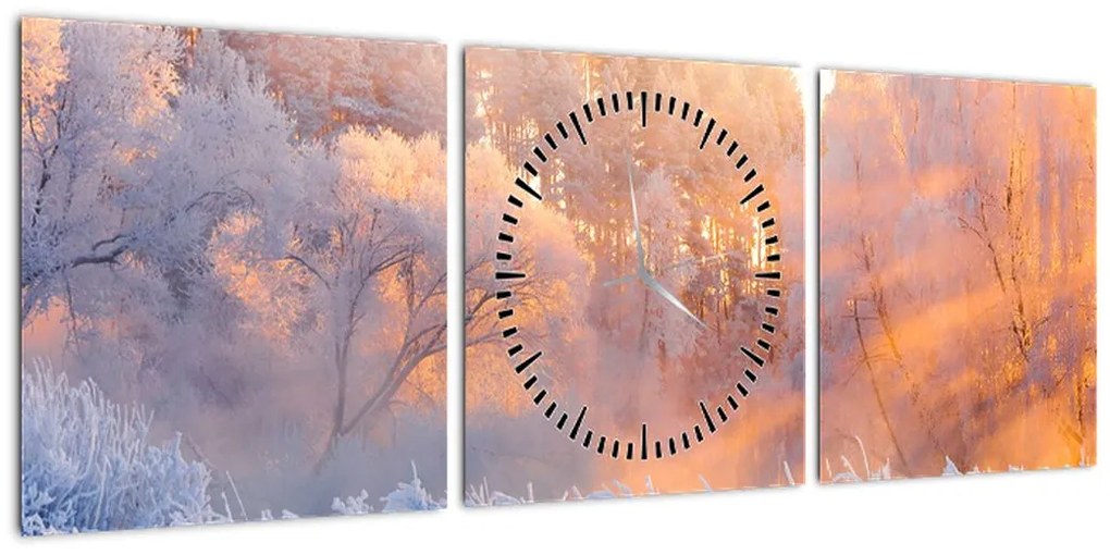 Obraz - Mroźny świt (z zegarem) (90x30 cm)