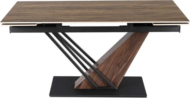 Stół Rozkładany Prostokątny REX 160-220 cm Ceramiczny Ciemny Brąz/Czarny do Jadalni Nowoczesny Loft