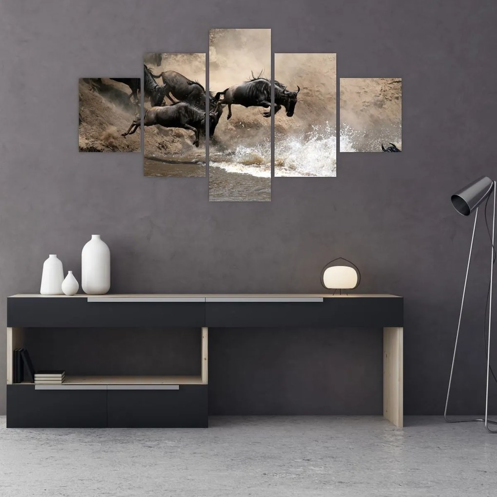 Obraz - Stado antylop gnu (125x70 cm)