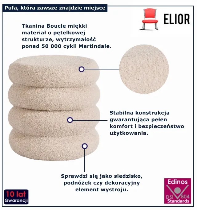 Beżowa okrągła pufa w nowoczesnym stylu F7-H92