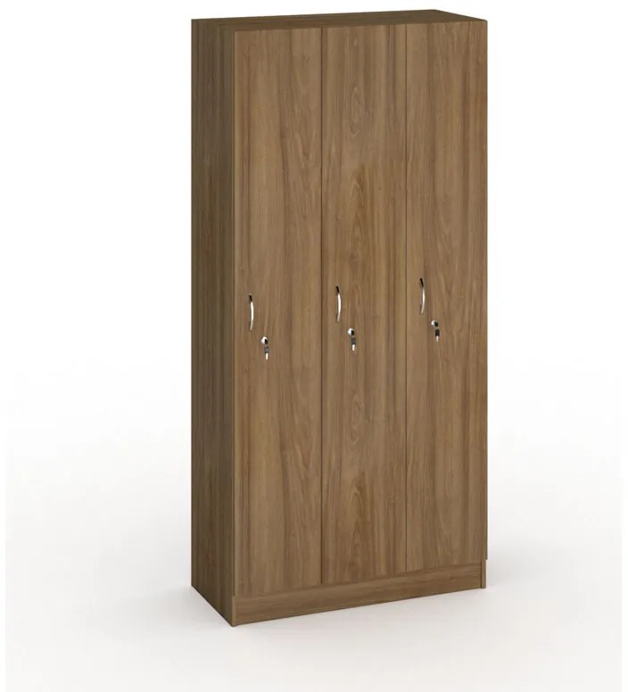 Drewniana szafka ubraniowa S5, 3-drzwiowa, 1900 x 900 x 420 mm, zamek cylindryczny, orzech