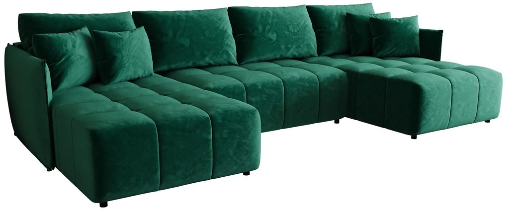 Welurowa zielona sofa rozkładana z pojemnikiem na pościel - Szafir