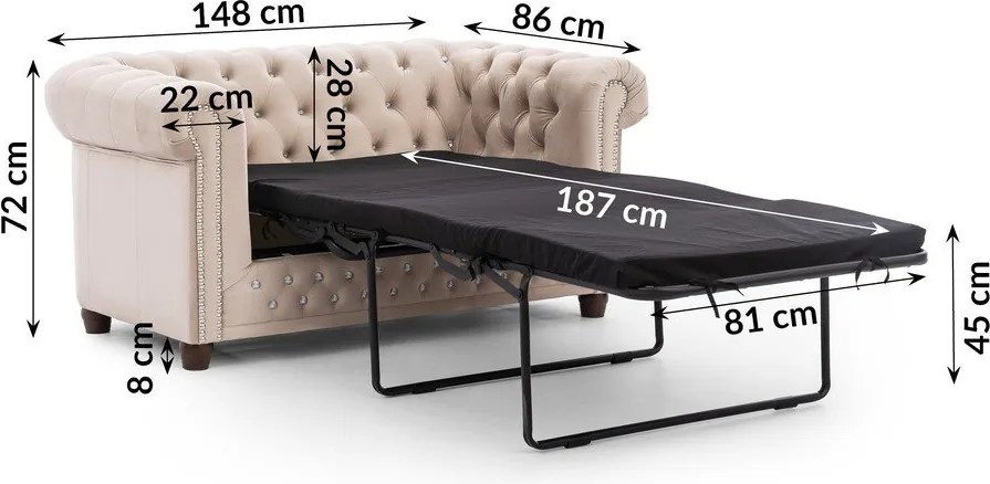 Beżowa aksamitna rozkładana sofa 148 cm York Blik – Ropez