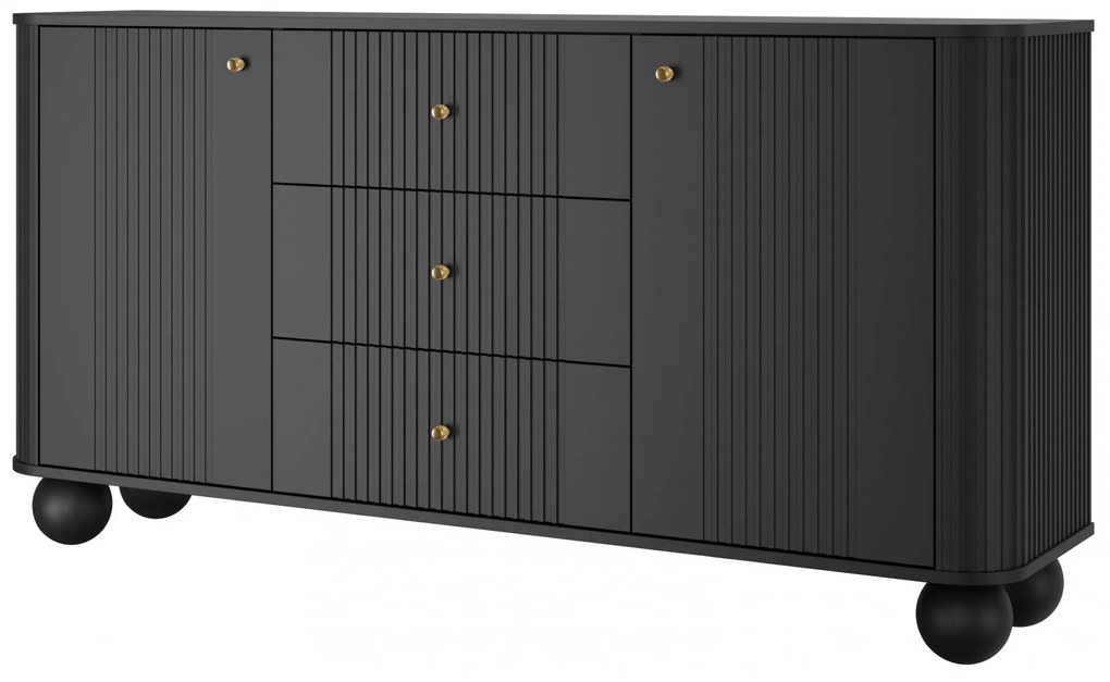 Komoda z szufladami Vesper 160 cm - czarny / złote uchwyty / nogi kule