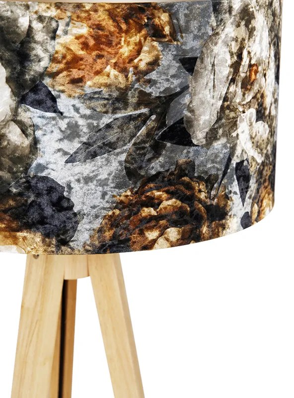 Lampa podłogowa na trójnogu naturalna z abażurem kwiatowym 50 cm - Tripod Classic Oswietlenie wewnetrzne