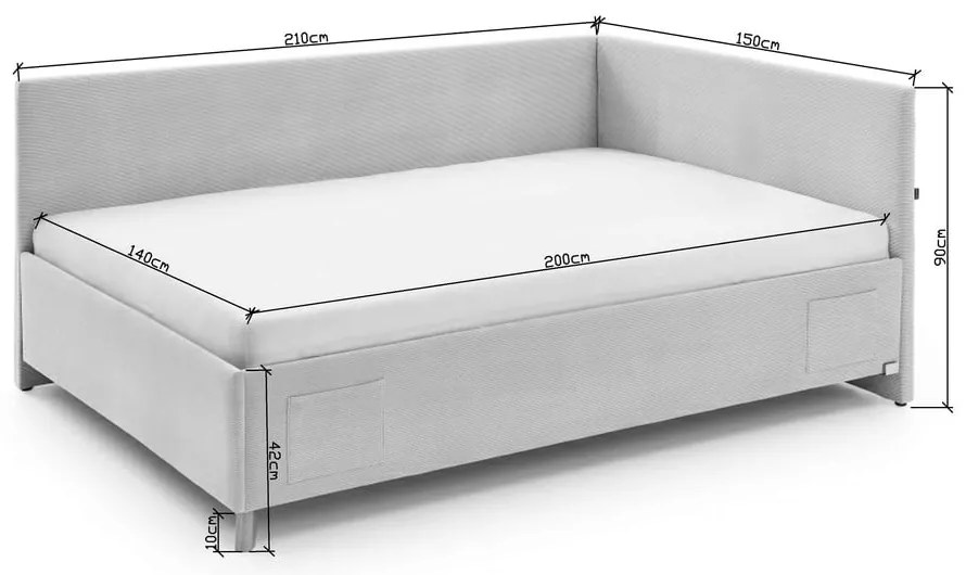 Beżowe tapicerowane narożne łóżko dziecięce ze schowkiem ze stelażem 140x200 cm Cool – Meise Möbel