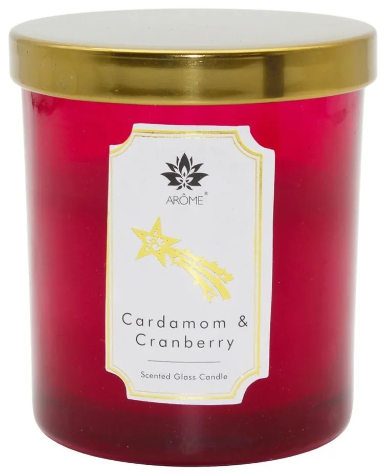 Arome Candle w kolorowym szkle z pokrywką,Cardamom &amp; Cranberry, 125 g