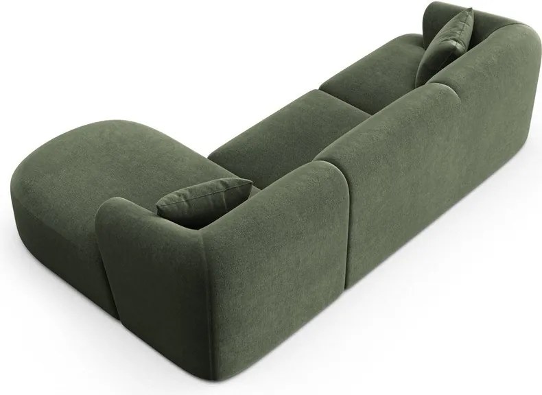 Zielony aksamitny narożnik (prawostronny/z szezlongiem) Campi – Cosmopolitan Design