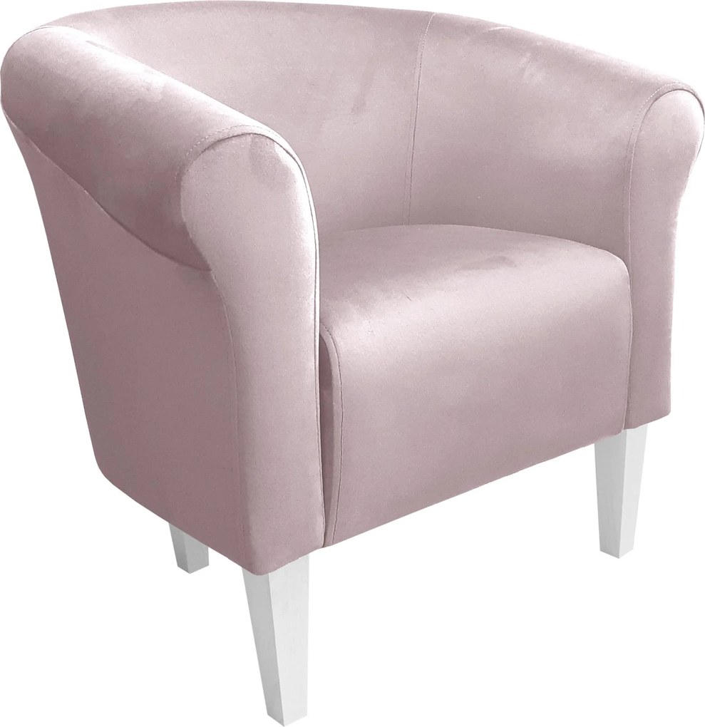 Fotel Milo tkanina Welur wygodny fotel tapicerowany do salonu i sypialni : Kolor nogi - Biała, Kolor tkaniny - VELVET - MG55, Wysokość nogi - 20 cm