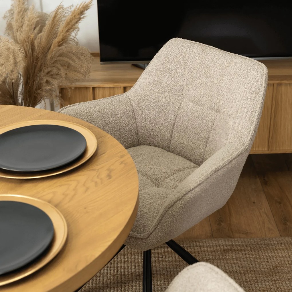 Krzesło Tapicerowane Obrotowe PEONY Beżowe Nowoczesne Loft