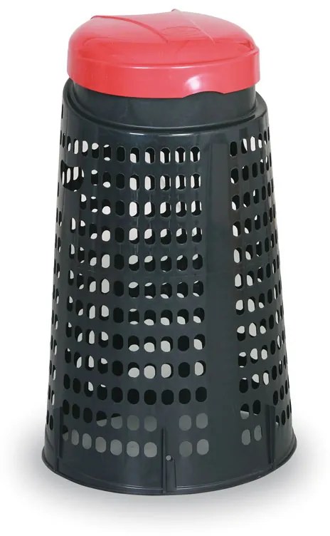 Plastikowy kosz na worki na odpady 120 l, czarny, czerwone wieko