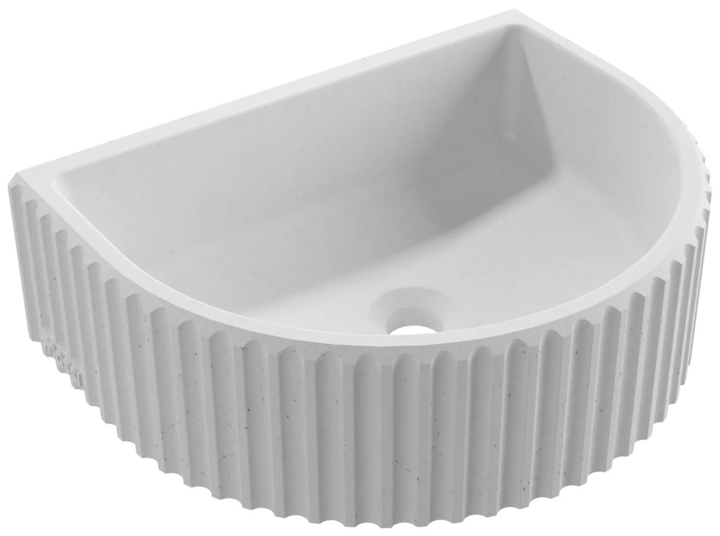 Umywalka betonowa podwieszana / nablatowa półokrągła bez otworu na baterię 45 x 36 cm MUSLIN | różne kolory : Kolor - Biały (beton), Typ montażu - podwieszana