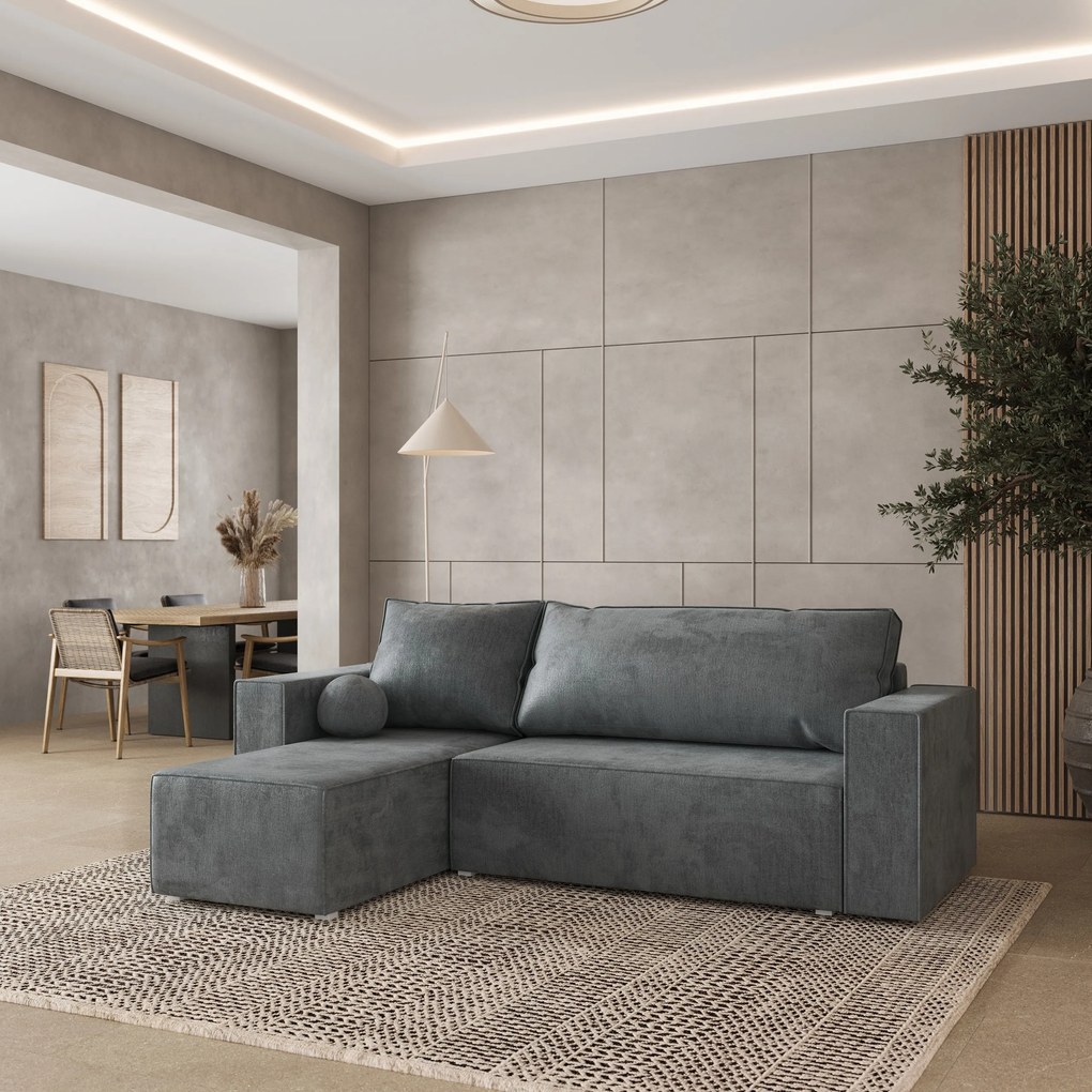 Masseno Narożnik RAVELO z funkcją spania i pojemnikiem na pościel Narozniki L, Rozkładana sofa - Szary, MONOLITH 85
