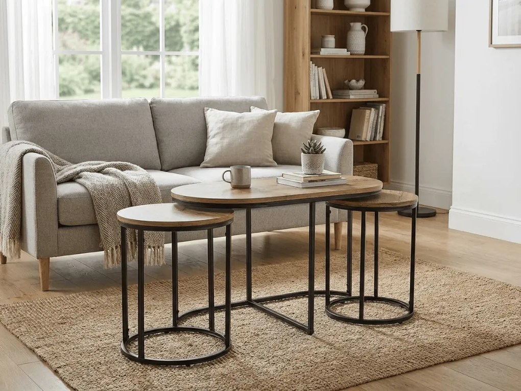 Stolik kawowy TWIXE z pomocniczymi stolikami 75x40 cm, czarny/dekor dąb artisan