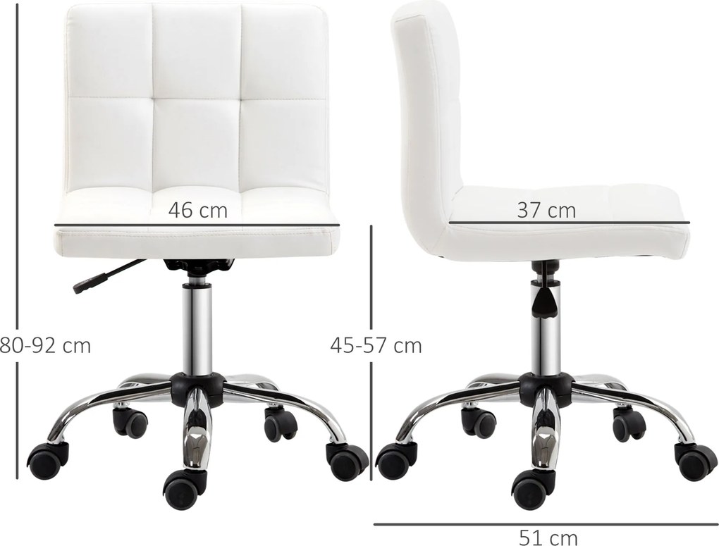 HOMCOM Krzesło Biurowe, Fotel Obrotowy, Skóra Ekologiczna, Konstrukcja ze Stali, 5 Kół, Wyściełane, Białe
