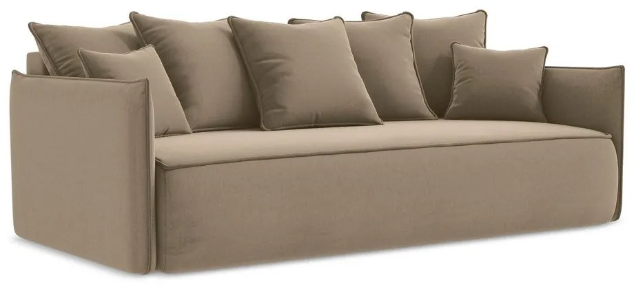 Jasnobrązowa aksamitna rozkładana/ze schowkiem sofa 225 cm Hula – Makamii