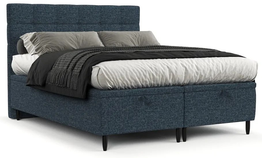 Ciemnoniebieskie tapicerowane łóżko dwuosobowe ze schowkiem 200x200 cm Senses – Maison de Rêve