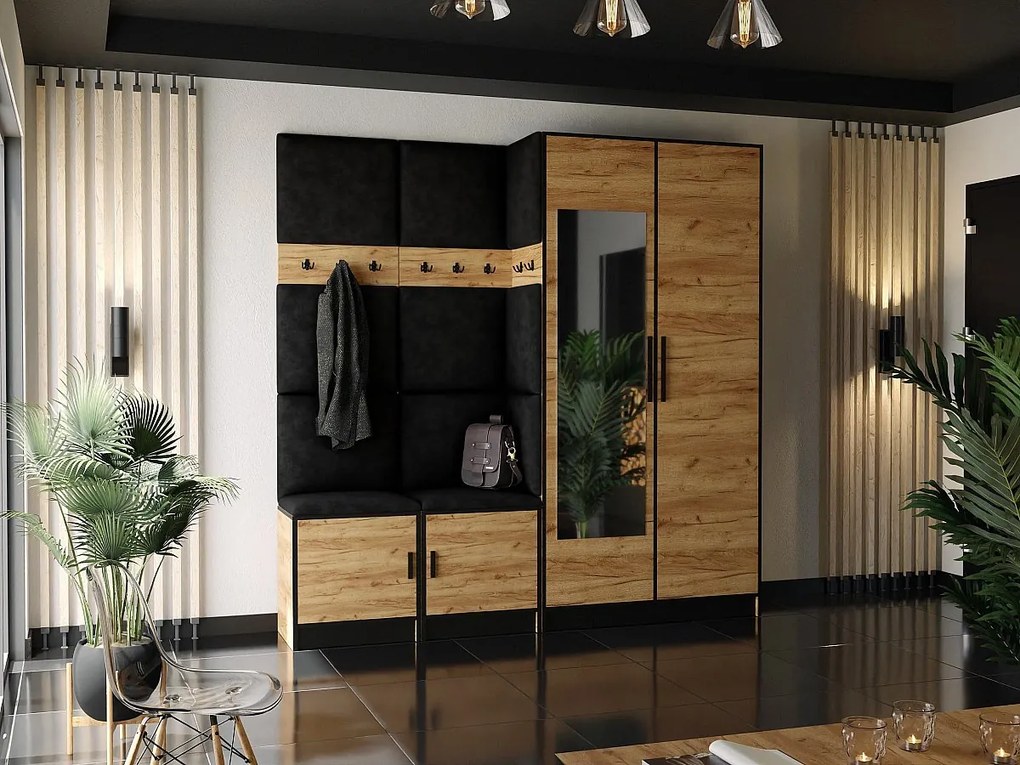 Garderoba ROJ 21 Dąb Craft Złoty + Czarny