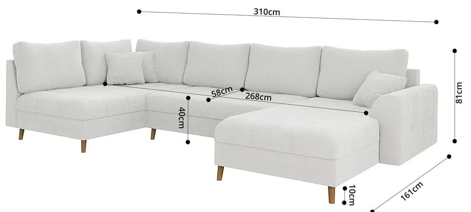 Biały narożnik z materiału bouclé (prawostronny/w kształcie litery U) Ariella – Ropez