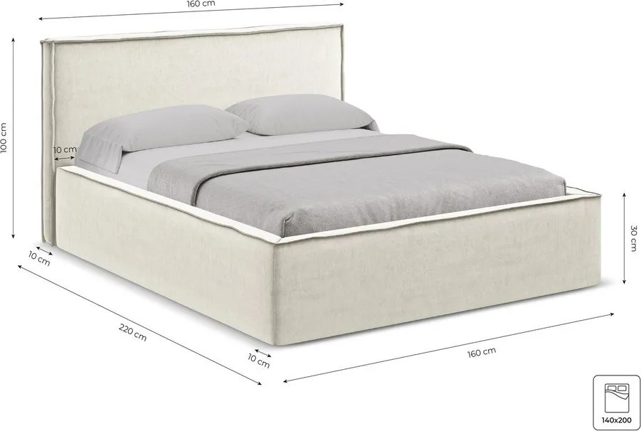 Tapicerowane łóżko dwuosobowe w kolorze terakoty ze schowkiem i stelażem 140x200 cm Anani – Makamii