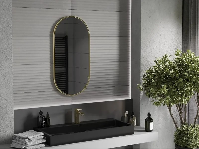 Mexen Loft lustro łazienkowe owalne 90 x 45 cm, rama złota - 9851-090-045-000-50
