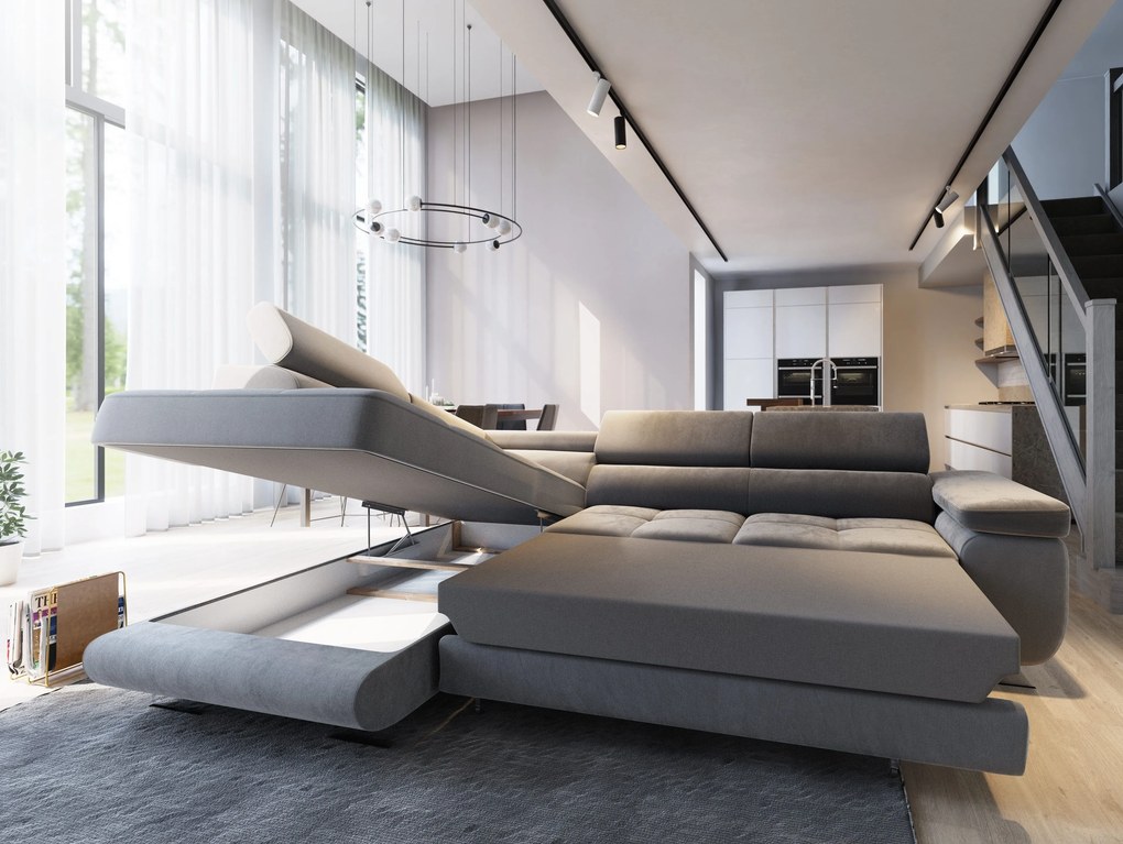 Masseno Narożnik SELVA z Funkcją Spania i Pojemnikiem na Pościel Narożnik L, Rozkładana sofa - Zielony, MONOLITH 37