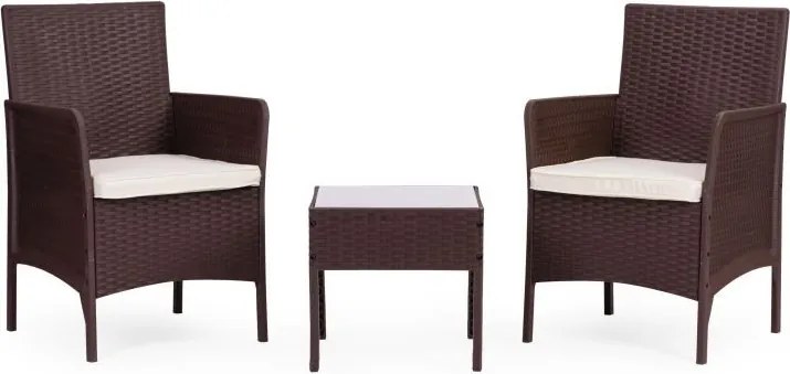 Zestaw mebli ogrodowych Livora 0223 - 2 krzesła i stolik kawowy, kolor brązowy