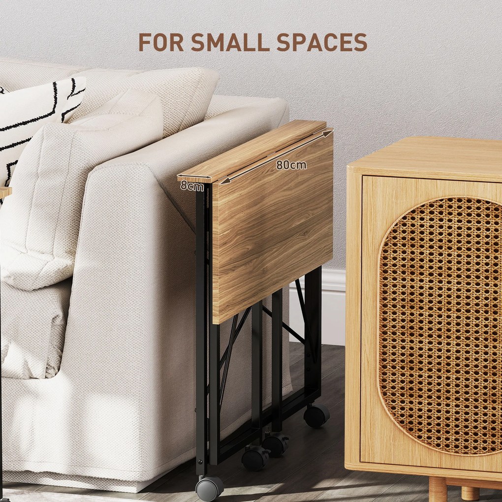 HOMCOM Składane Biurko na Kółkach, Oszczędzające Miejsce, Stal, MDF, Dąb