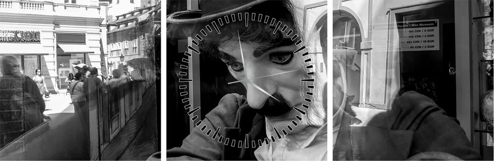 Obraz - Charles Chaplin w Pradze (z zegarem) (90x30 cm)