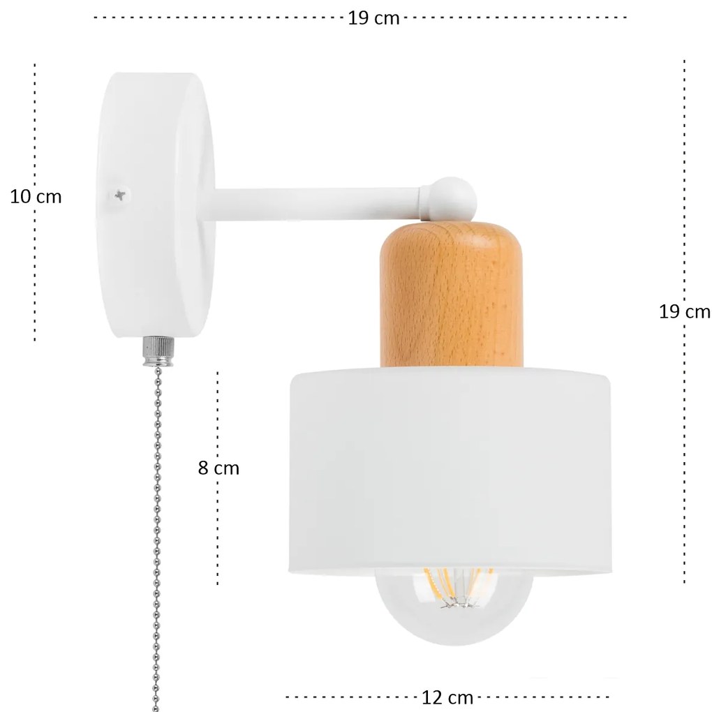 Biały kinkiet LED SHWD-BU1010WE jednopunktowy z metalu i drewna z włąc