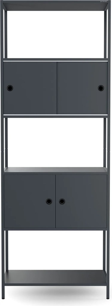 Regał na segregatory z szafką zamykaną, biurowy, otwarte półki, metalowy antracytowy, 800x2200x400 mm: ARIEL