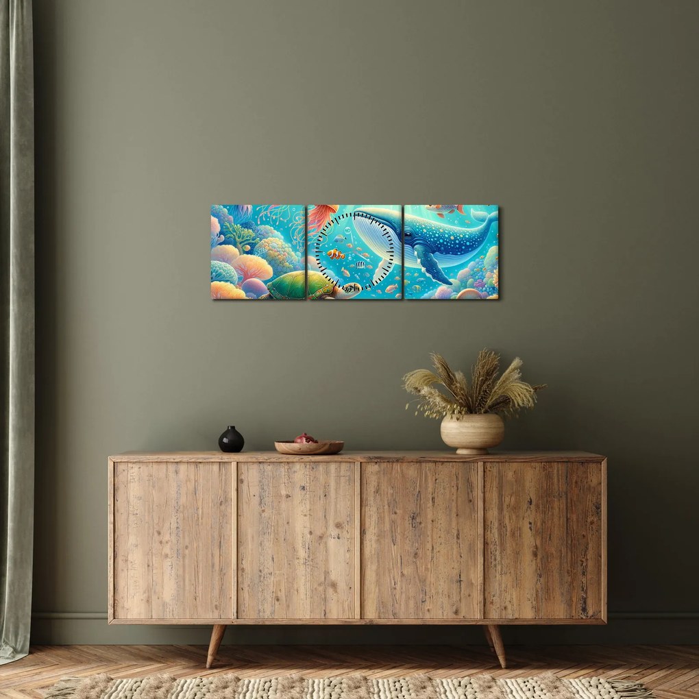Obraz - Świat pod wodą (z zegarem) (90x30 cm)