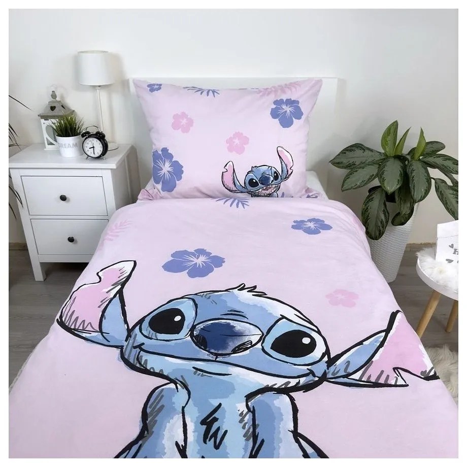 Jasnoróżowa bawełniana pościel dziecięca jednoosobowa 140x200 cm Lilo &amp; Stitch "Pink" – Jerry Fabrics