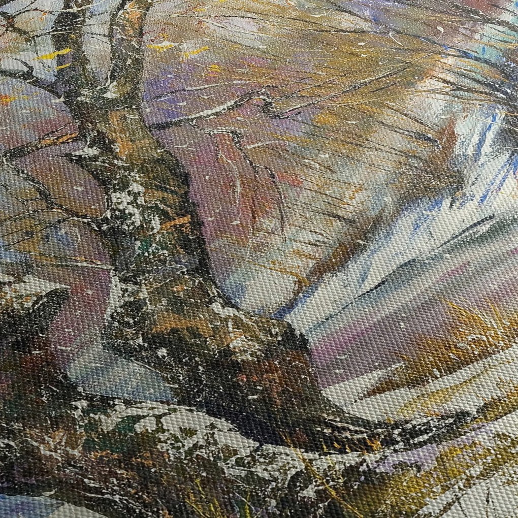 Obraz namalowanego zimowego krajobrazu (z zegarem) (90x30 cm)