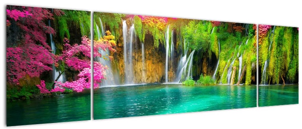 Obraz - Wodospad, Jeziora Plitwickie, Chorwacja (170x50 cm)
