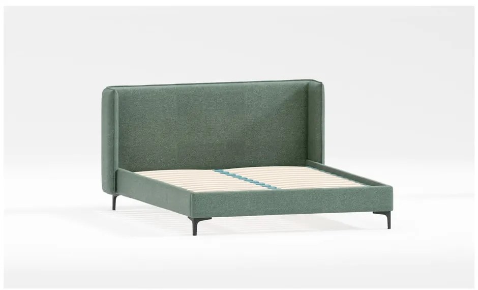 Zielone tapicerowane łóżko dwuosobowe ze stelażem 160x200 cm Basti – Ropez
